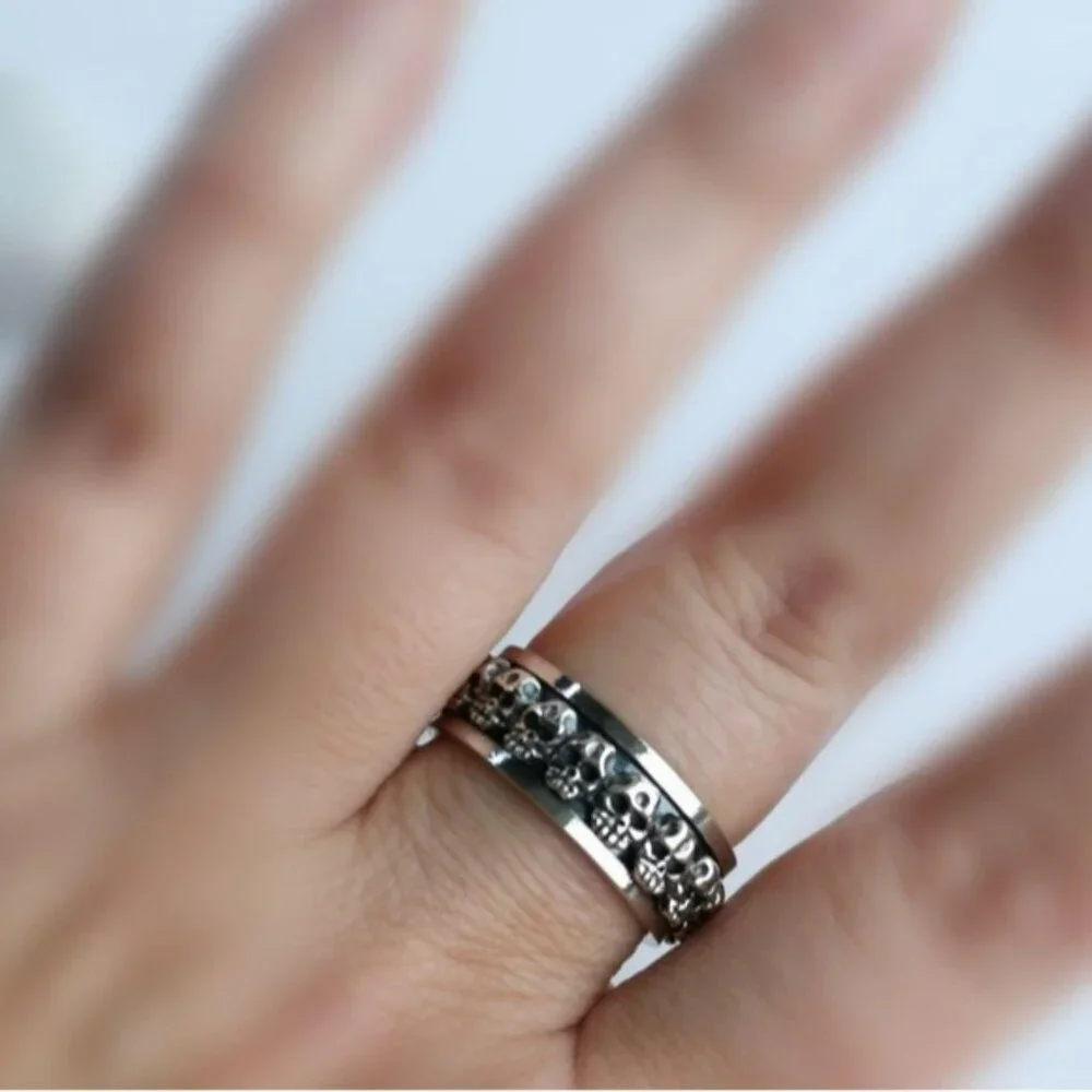 Multi Skull Band Spinning Spinner Ring in Sterling Silver size 11 🆕 unisex